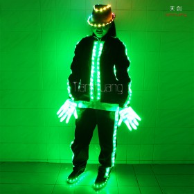 MJ dance light up led tron costume with led hat,led gloves,led shoes cover